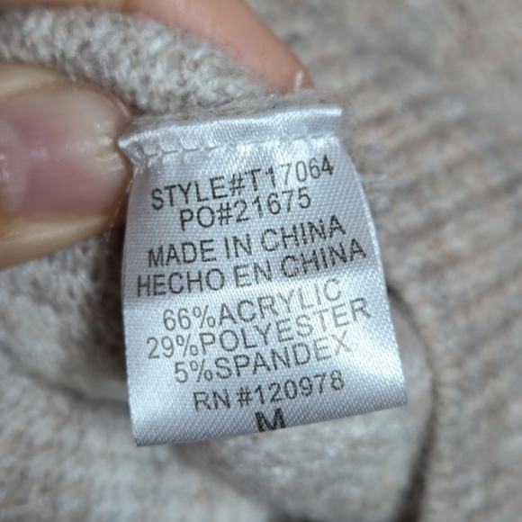 Entro Cowl Neck Windowpane Neutral Chunky Oversized Striped Sweater - Picture 4 of 5